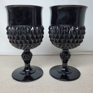 Solid Ebony Diamond Point Water Goblet Black Gothic Halloween Read